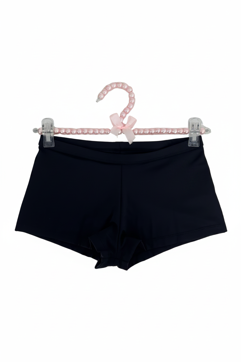 Universum Mini Shorts in Black Magic on pearl hanger front